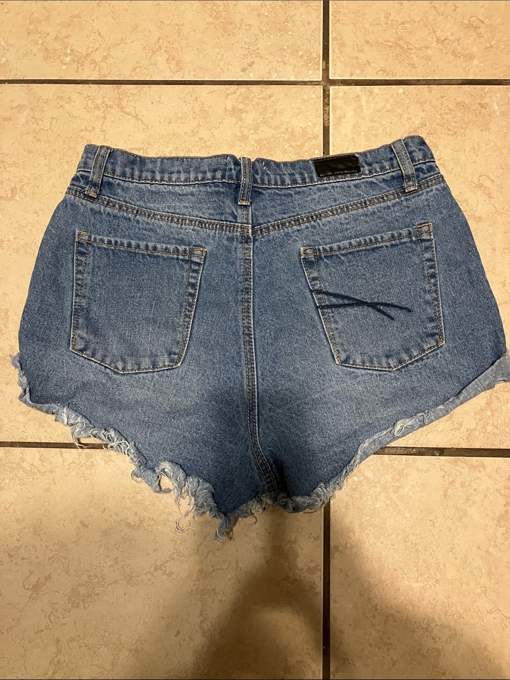 Showpo Distressed High-Waist Denim Shorts - Blue